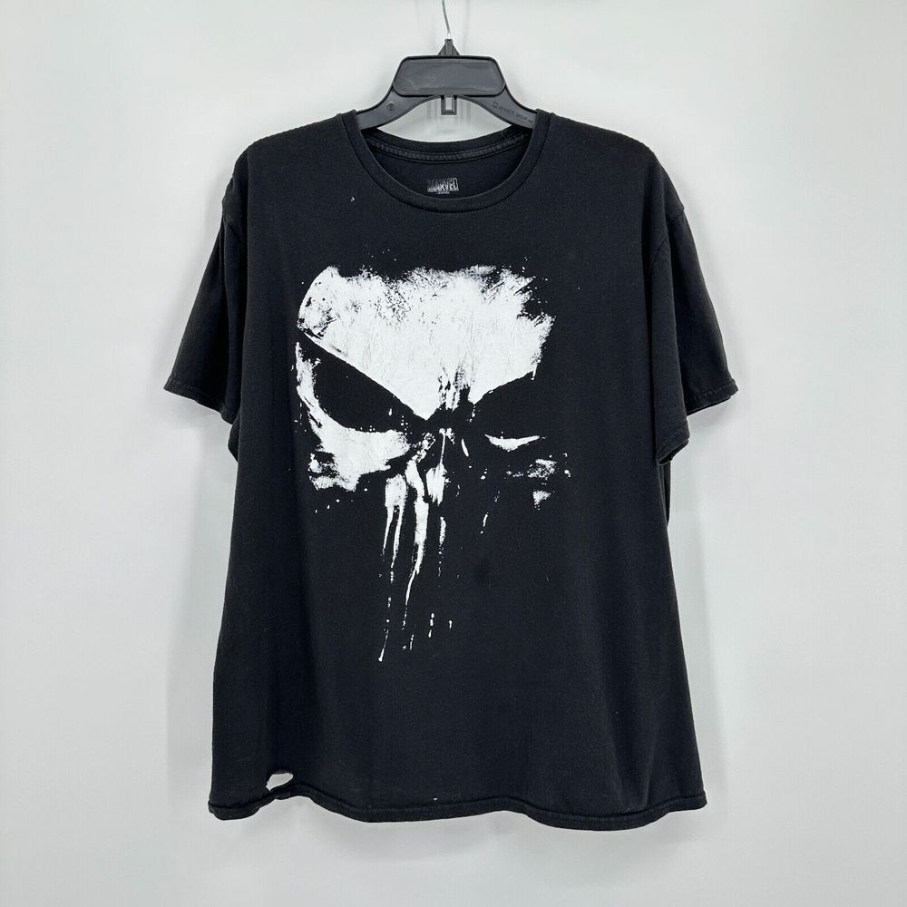 The Punisher Marvel T-shirt Mens XL Black White Grunge Streetwear‎ Patriot Tee